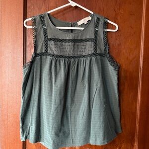 LOFT Dark Green Lace Trim Blouse